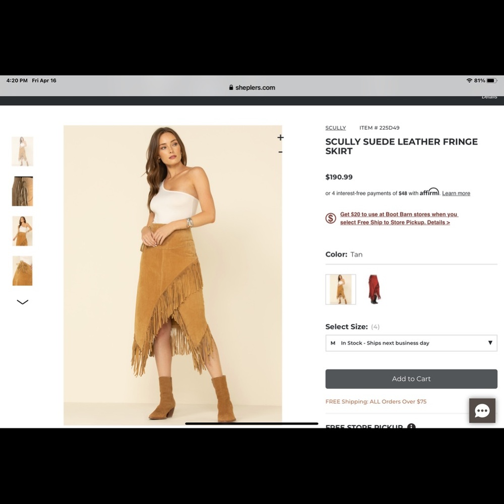 Scullysuede leather fringe skirt